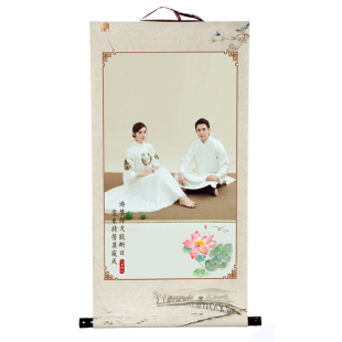 照片打印海报绢丝挂画照片挂轴卷轴定制儿童写真油画布打印相片