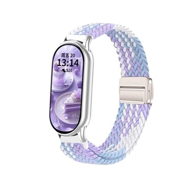 适用华为手环8/9/10表带新款荣耀9尼龙编织磁吸透气智能运动腕带创意升级磁吸扣替换带配件X高级彩虹金属黑色