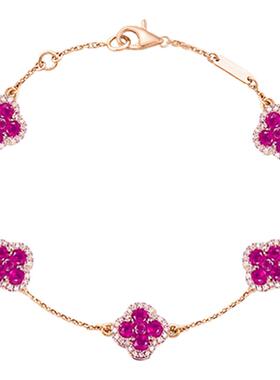 周珍珍18K金色宝石四叶草手链女轻奢小众设计高级感手饰送女友