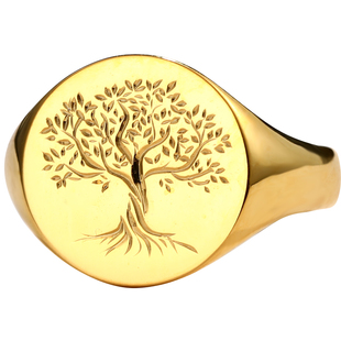 生命之树戒指18K黄金彩金铂金纯手工古法非遗錾刻足金印章男女戒