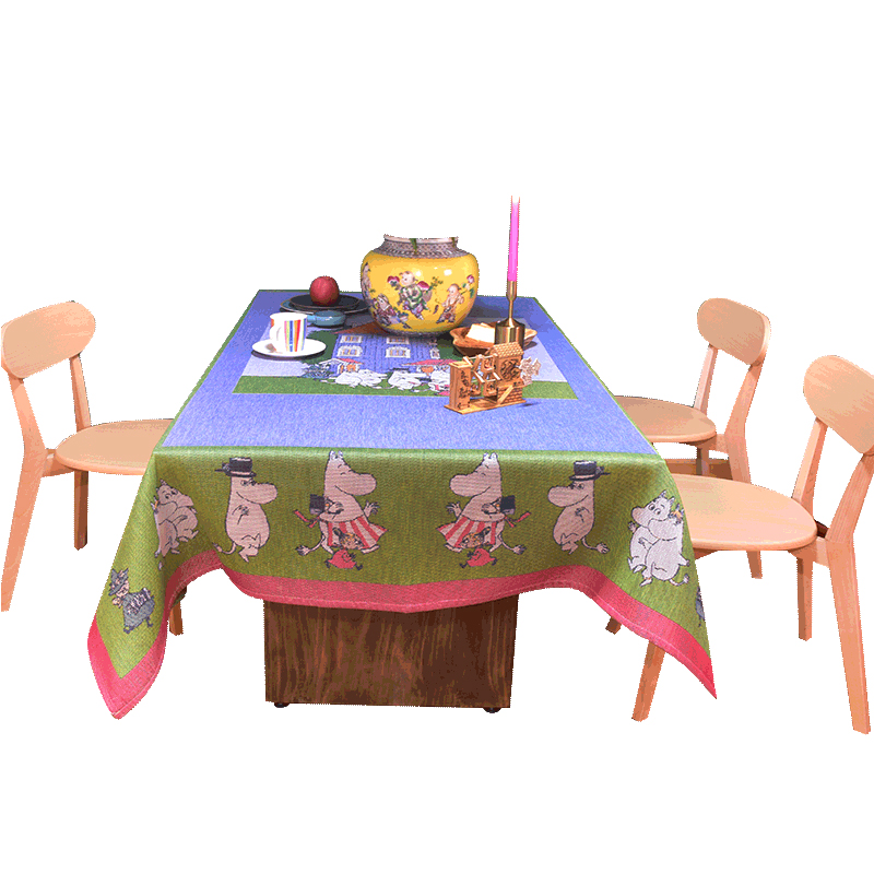 卡通姆明桌布美式全棉长方形餐桌台布客厅茶几桌布轻奢高级感布艺