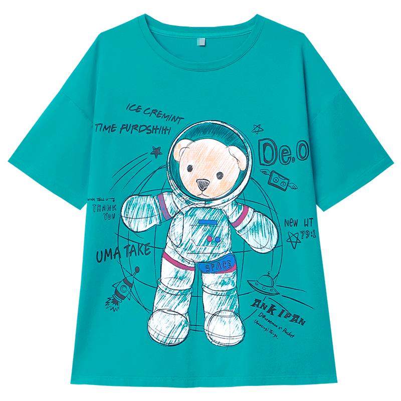 纯棉宽松短袖T恤女夏装少女百搭中长款体恤衫初中高中学生上衣服