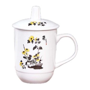 梅兰竹菊陶瓷茶杯带盖家用水杯办公室会议杯棋牌室单位礼品杯定制