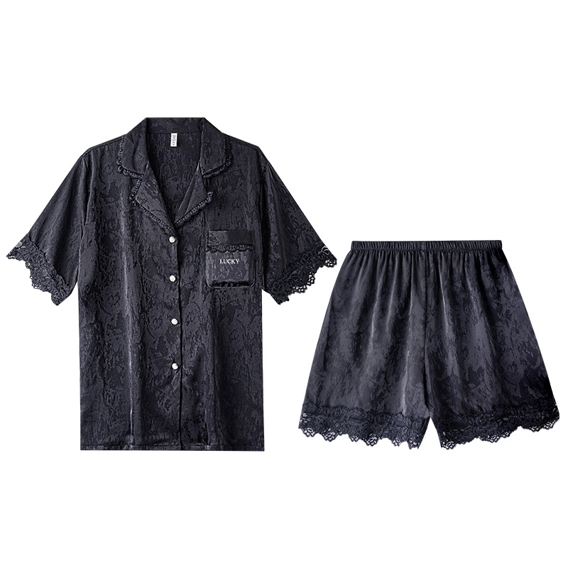 斯服玛冰丝睡衣女夏季蕾丝边短袖两件套宽松高级感2025新款家居服