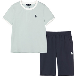hazzys哈吉斯童装男童套装夏新丝光透气速干短袖短裤件套