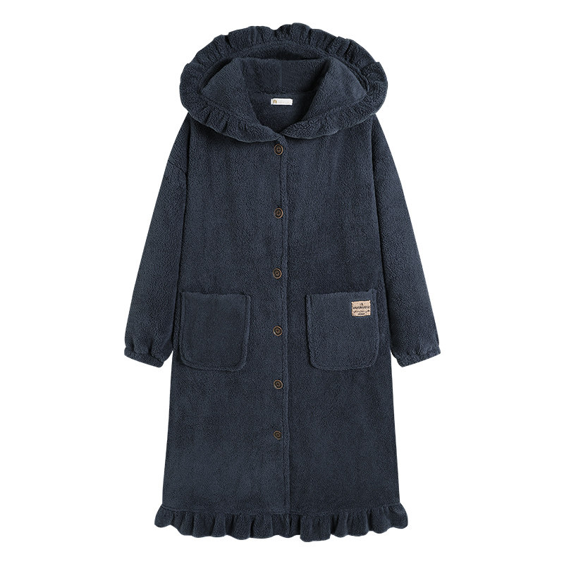 冬季甜美珊瑚绒连帽款睡袍家居服