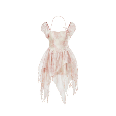 甜美公主风泡泡袖碎花连衣裙