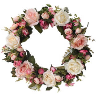 玫瑰仿真花花环挂饰门饰心形花环门楣花圣诞新房卧室房门装饰花环