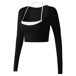 瑜伽服长袖女一体式假两件运动上衣跑步普拉提训练服t恤健身套装