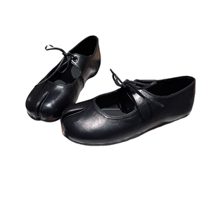 软皮版~欧货系带一字玛丽珍分趾猪蹄鞋平底鞋单鞋乐福鞋小皮鞋女