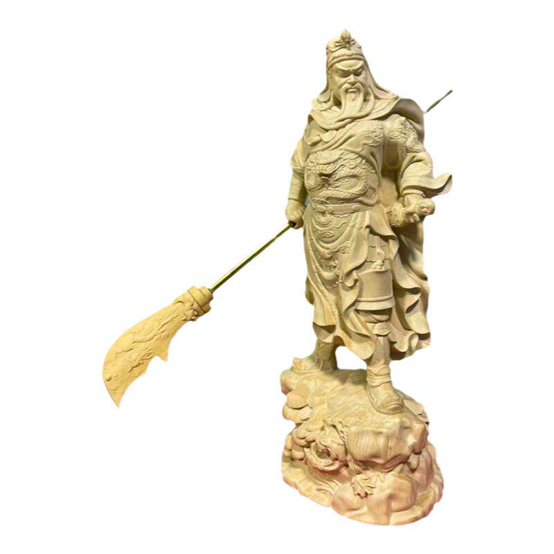 横刀关公木雕披风握剑武财神实木关羽站立黄杨木家居玄关装饰摆件