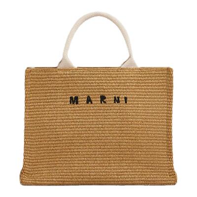 MARNI拉菲草编织刺绣托特包