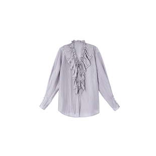 PAPERLLL辛间 鎏光盈动 高级感轻奢醋酸木耳边衬衫女法式洋气上衣