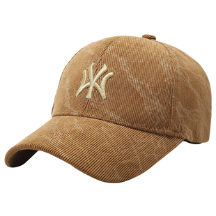 秋冬新款棒球帽男款灯芯绒保暖鸭舌帽女士冬天加厚刺绣防寒帽子WY