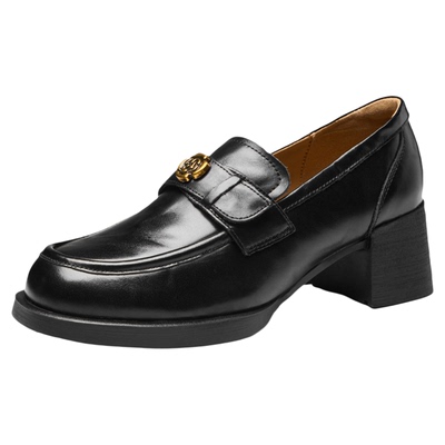 哈森英伦厚底粗跟乐福鞋女通勤