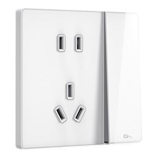 正泰开关插座面板奶油风家用玻璃亚克力一开五孔16A插座白色K3EY