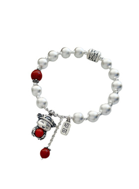 吉祥平安招财猫手串原创设计纯银古法珠DIY手工手链饰品手作饰品