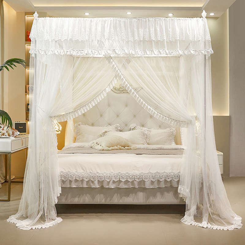 2025新款高级法式公主风宫廷落地蚊帐家用卧室落地三开门加密床幔