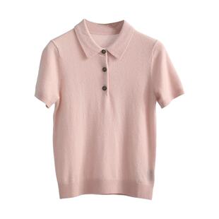 早春秀场同款 羊毛羊绒混纺 老钱风LP女士针织Polo衫翻领短袖上衣