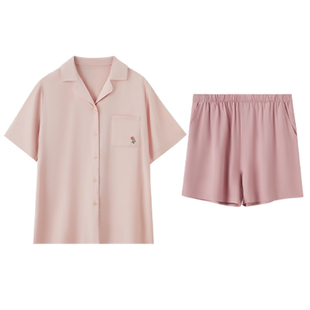 红豆【小海风】情侣短袖冰丝睡衣夏季凉感空调服女莱赛尔A类棉男