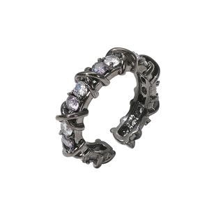 DIGU暗黑风小众黑色镶钻戒指独特夸张紫钻开口食指戒个性轻奢手饰