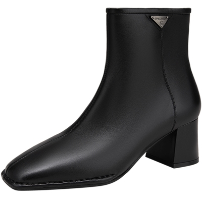 千百度压纹羊皮时装靴女