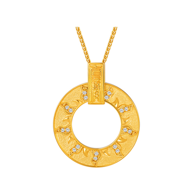 明牌珠宝璇玑日月黄金项链 日月栖光系列足金钻石圆环套链AFB0494