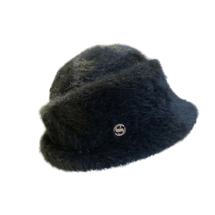 兔毛绒花朵千金风卷边礼帽女冬保暖赫本风盆帽高级感气质渔夫帽子