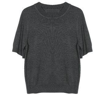 拉维妮娅早秋新品软糯舒适针织短袖女通勤百搭打底衫I47Z109