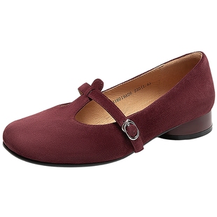 【博主推荐】千百度羊皮低跟T字玛丽珍女百搭舒适加力果浅口单鞋