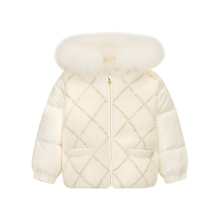 【绵羊毛】ETTOI爱多娃连帽加厚羽绒服拼接女童保暖外套冬季新款