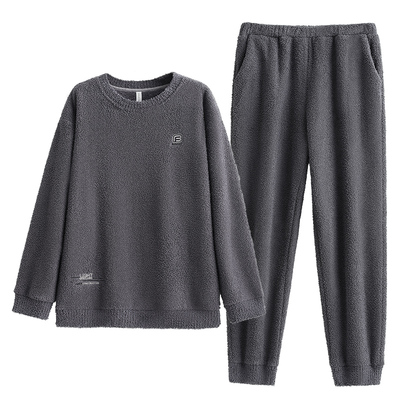 猫人男士冬季半边绒保暖睡衣套装