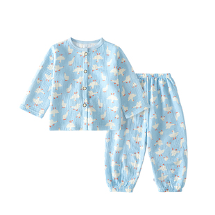 儿童睡衣纯棉纱布家居服套装男女童夏季薄款空调服两件套透气A类a