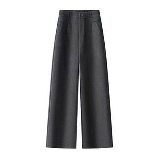 加绒保暖毛呢休闲裤女2025年冬季新款高腰显瘦松紧后腰直筒九分裤