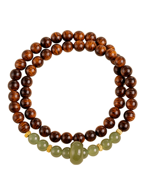 正宗黄花梨和田玉跑环双圈男女款