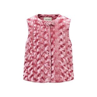 Little Naive儿童中式夹棉马甲秋冬款丝绒无袖外套女童保暖坎肩