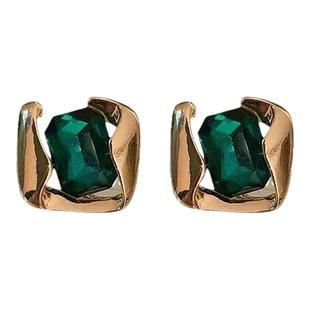 【原版】设计师款S925银针耳环时尚百搭镶嵌祖母绿宝石耳钉