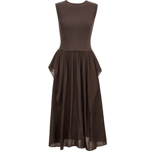 ONLY2026春季新款修身针织拼接设计伞裙圆领高腰无袖连衣裙女