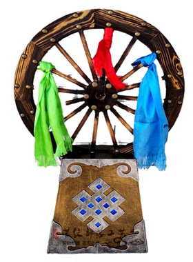 蒙古特色实木婚庆摆件仿古车轱辘