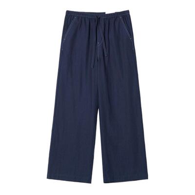 kleeklee靛蓝染蓝布休闲直筒裤