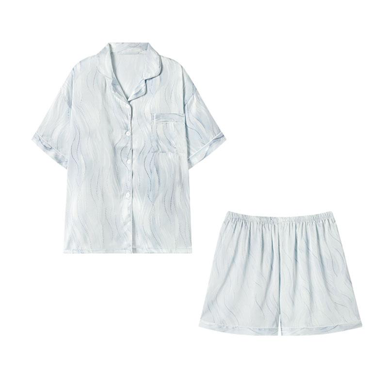 猫人冰丝睡衣套装女带胸垫家居服