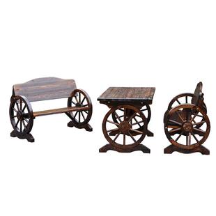 户外休闲实木桌椅阳台酒吧碳化木车轮桌椅庭院室外桌椅套件组合