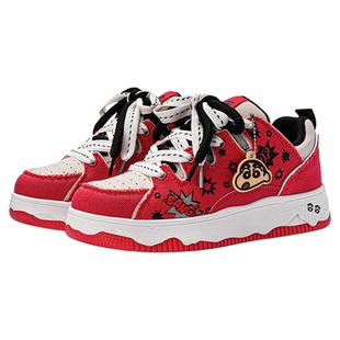 蜡笔小新鞋子男黑红鸳鸯反绒面百搭板鞋秋冬新款情侣厚底增高潮鞋