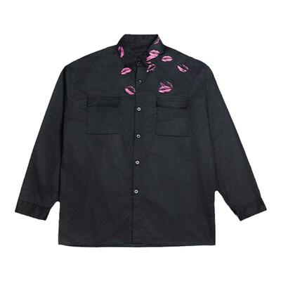 BlankGentle唇印印花黑色长袖棉质衬衫宽松大码口红高级感口袋衫