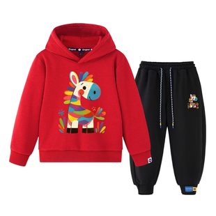 NYZK马年红色男童套装2026新款洋气时髦帅气儿童女童加绒年服冬装