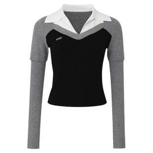 uhot/诱货灰黑色假两件针织衫女收腰毛衣显瘦廓形叠穿 UWWW2Z741M