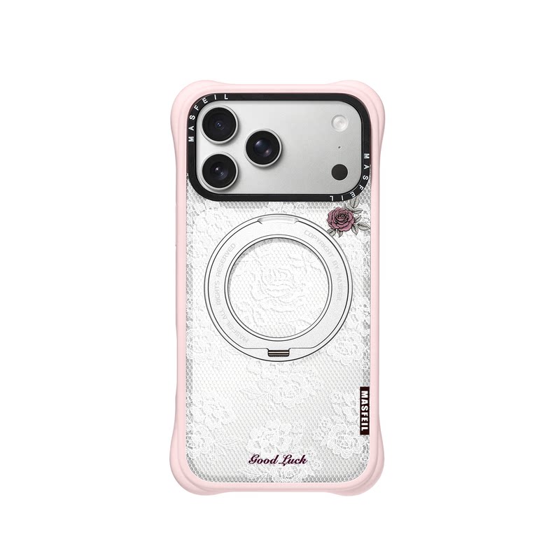 MASFEIL× 蕾丝玫瑰适用iPhone17Promax手机壳新款磁吸带支架Go4苹果17Pro保护套支点透明高级感17pm硅胶软边