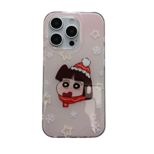 日系冬天可爱蜡笔小新带挂绳适用苹果16手机壳卡通iPhone14pro小众16PRO新款13硅胶15ProMax女款防摔全包软壳