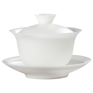 妙莲天香冰玉盖碗薄胎冰种玉瓷盖碗单个高档茶杯白瓷茶具泡茶碗