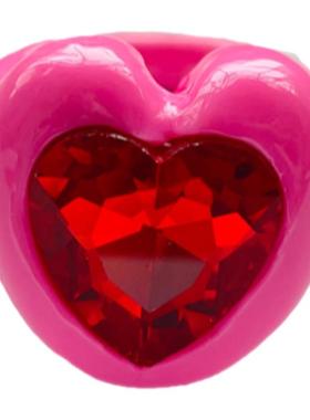 爱心订做超大粉钻一体戒指